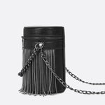 Black Cylinder PU Leather Fringe Bag – Edgy, Glam & Statement - Making - in Black | Arvea Bags