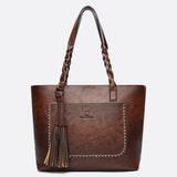 Boho Leather Tote Bag – Braided Straps & Tassel Charm - in Dark Brown | Arvea Bags