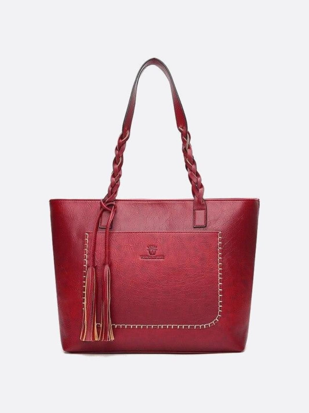Boho Leather Tote Bag – Braided Straps & Tassel Charm - in Red | Arvea Bags