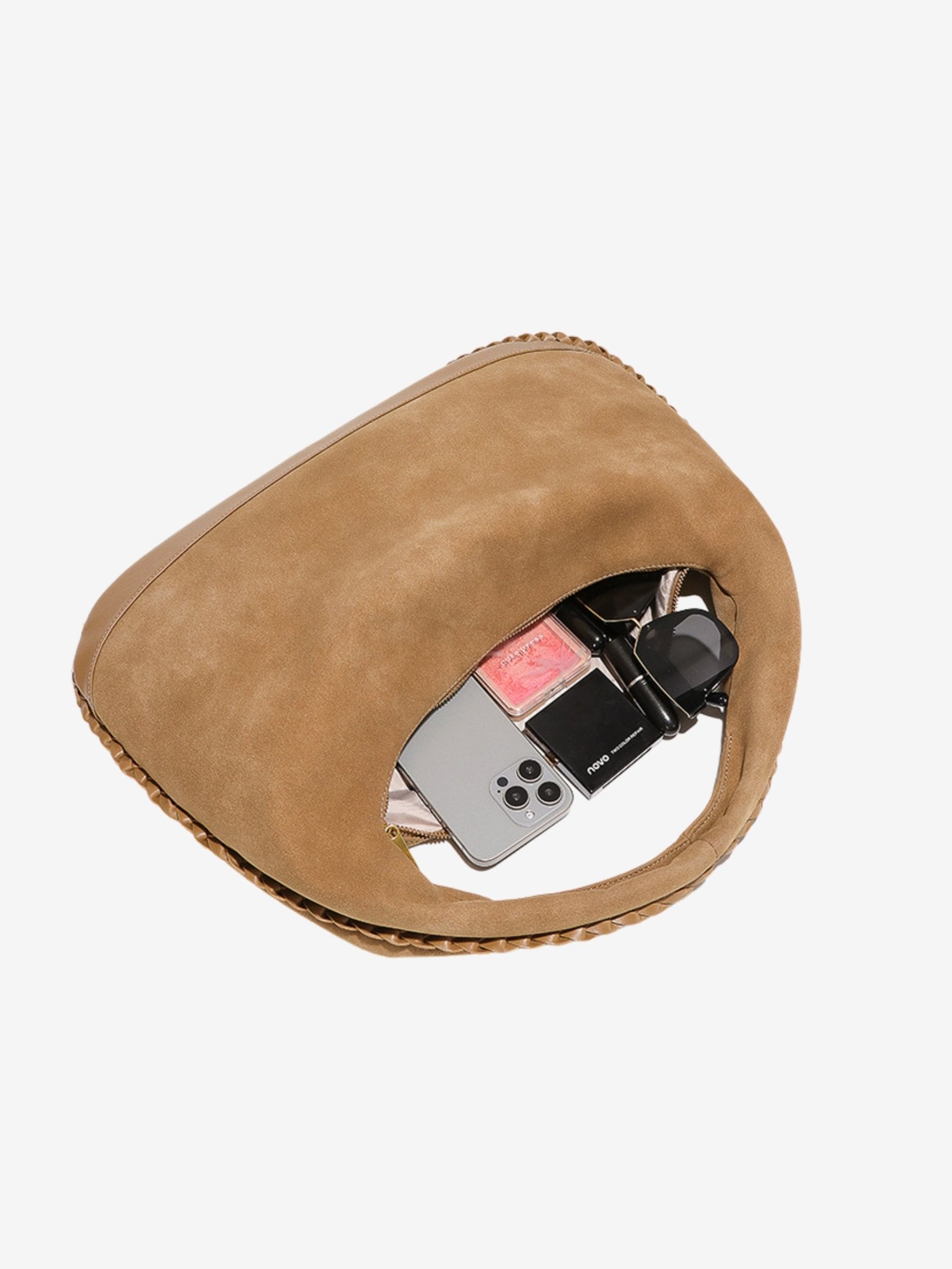 Chloe Suede and Leather Crescent Hobo Bag – Luxury Large Shoulder Bag for Women - in Camel | Arvea Bags