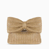 Christine | Natural Straw Clutch with Oversized Bow Detail - in Off - White | Arvea Bags