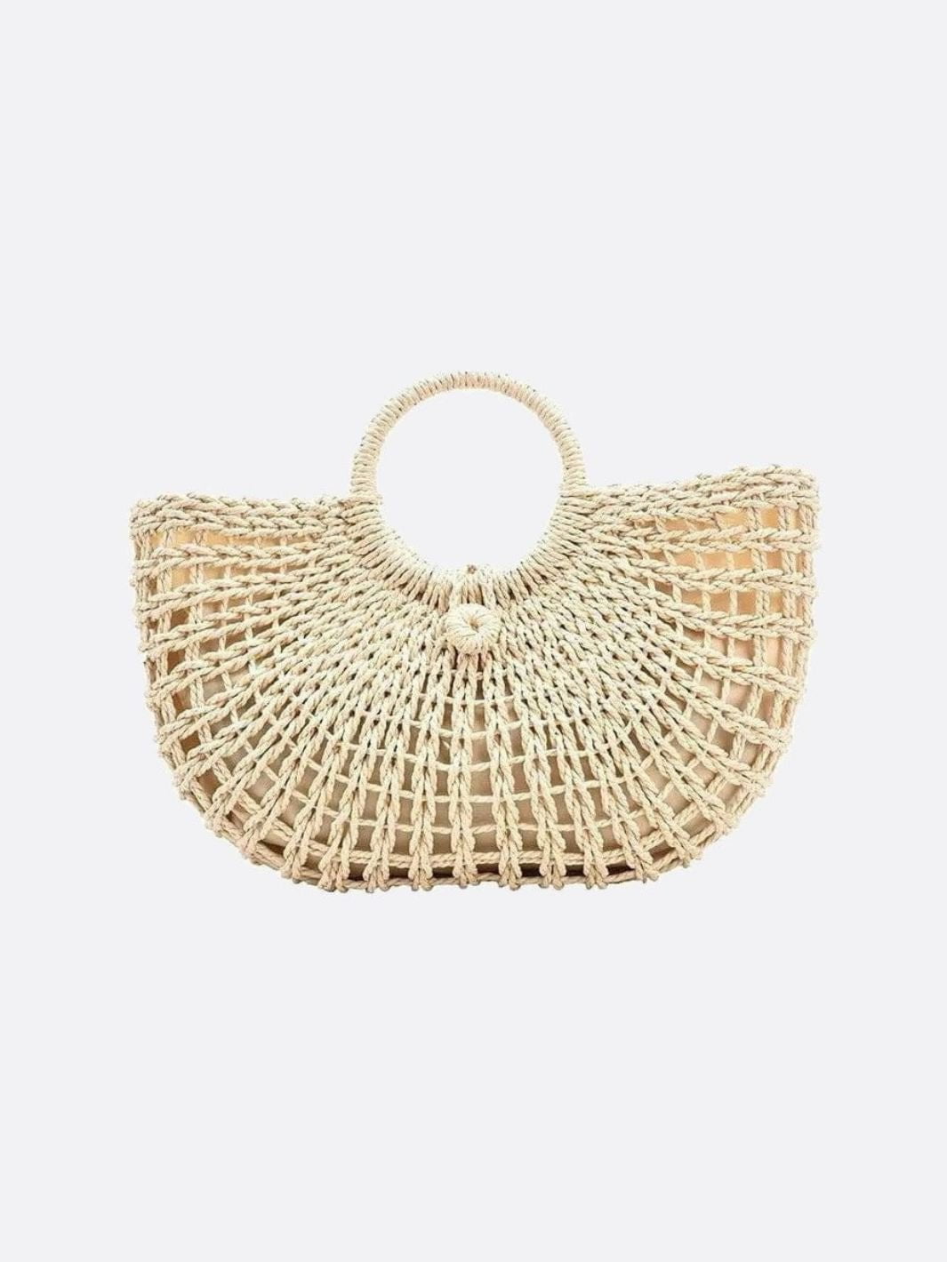 Handwoven Fan - Shaped Tote Bag – Round Handle Beach Basket - in Beige | Arvea Bags