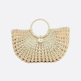 Handwoven Fan - Shaped Tote Bag – Round Handle Beach Basket - in Beige | Arvea Bags