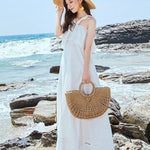 Handwoven Fan - Shaped Tote Bag – Round Handle Beach Basket - in Light Brown | Arvea Bags