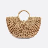 Handwoven Fan - Shaped Tote Bag – Round Handle Beach Basket - in Light Brown | Arvea Bags