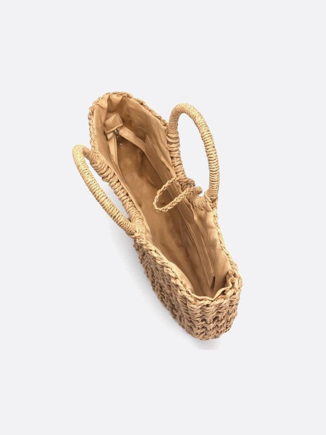 Handwoven Fan - Shaped Tote Bag – Round Handle Beach Basket - in Light Brown | Arvea Bags