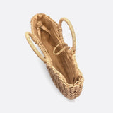 Handwoven Fan - Shaped Tote Bag – Round Handle Beach Basket - in Light Brown | Arvea Bags