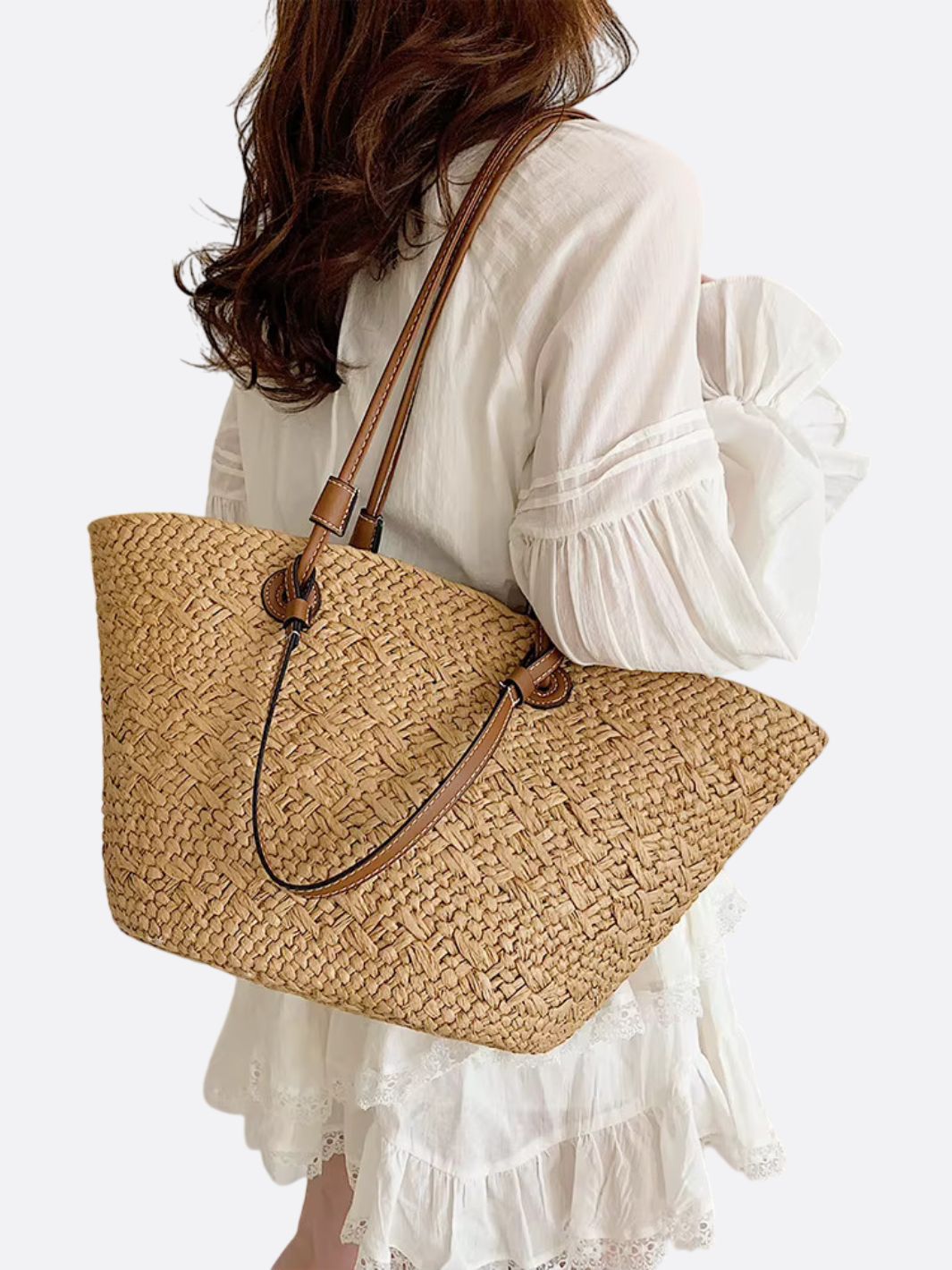 Handwoven Straw Shoulder Bag – Elegant, Functional & Lightweight - in Camel | Arvea Bags