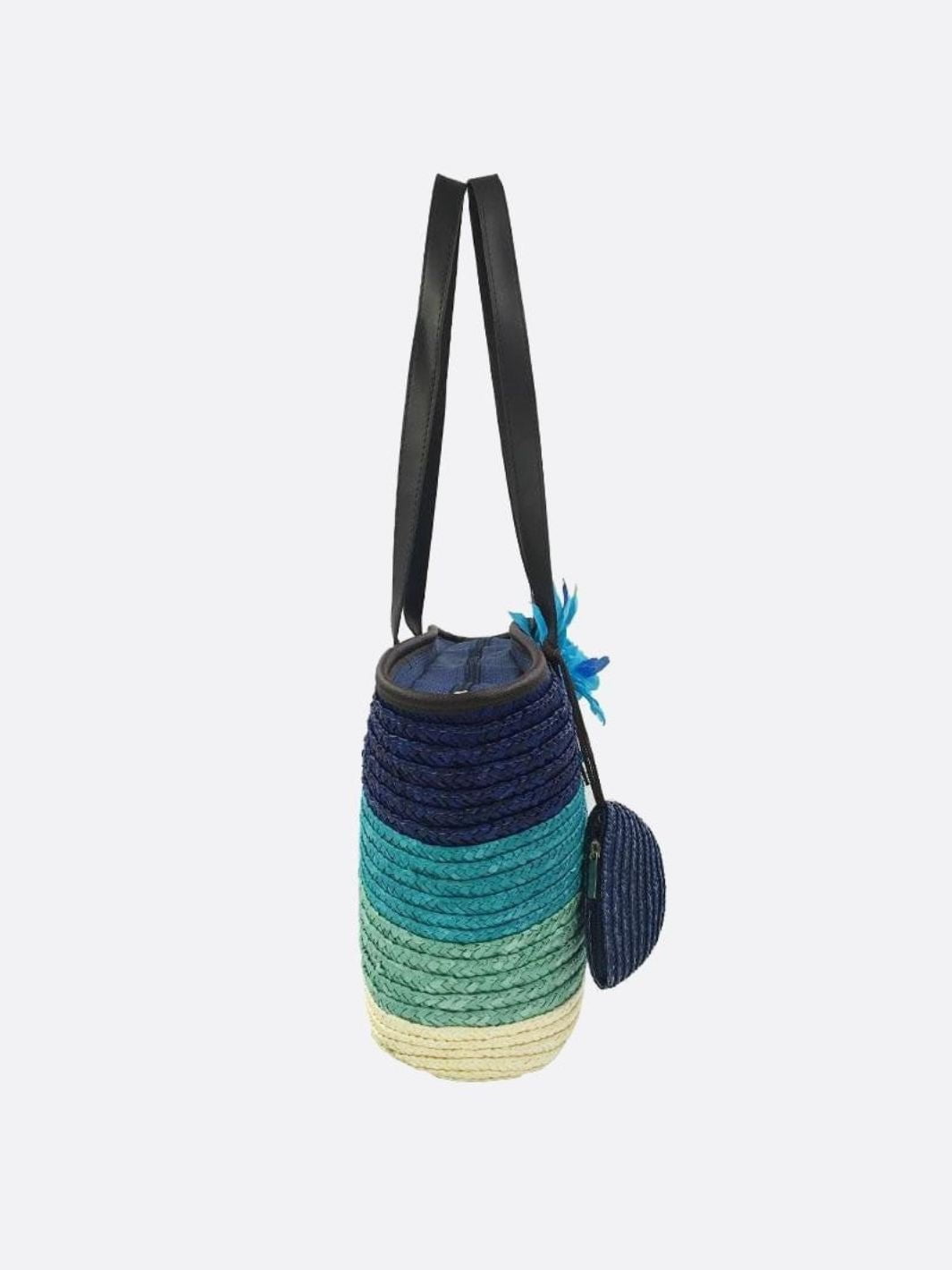 Marbella Bloom Straw Tote – Woven Beach Bag - in Blue | Arvea Bags
