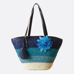 Marbella Bloom Straw Tote – Woven Beach Bag - in Blue | Arvea Bags