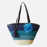 Marbella Bloom Straw Tote – Woven Beach Bag - in Blue | Arvea Bags