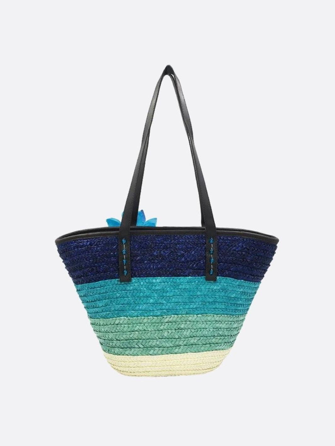 Marbella Bloom Straw Tote – Woven Beach Bag - in Blue | Arvea Bags