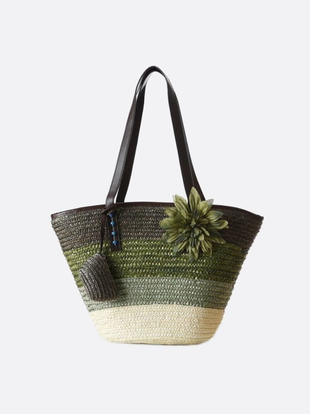 Marbella Bloom Straw Tote – Woven Beach Bag - in Dark Green | Arvea Bags