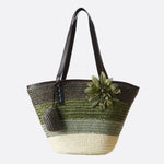 Marbella Bloom Straw Tote – Woven Beach Bag - in Dark Green | Arvea Bags