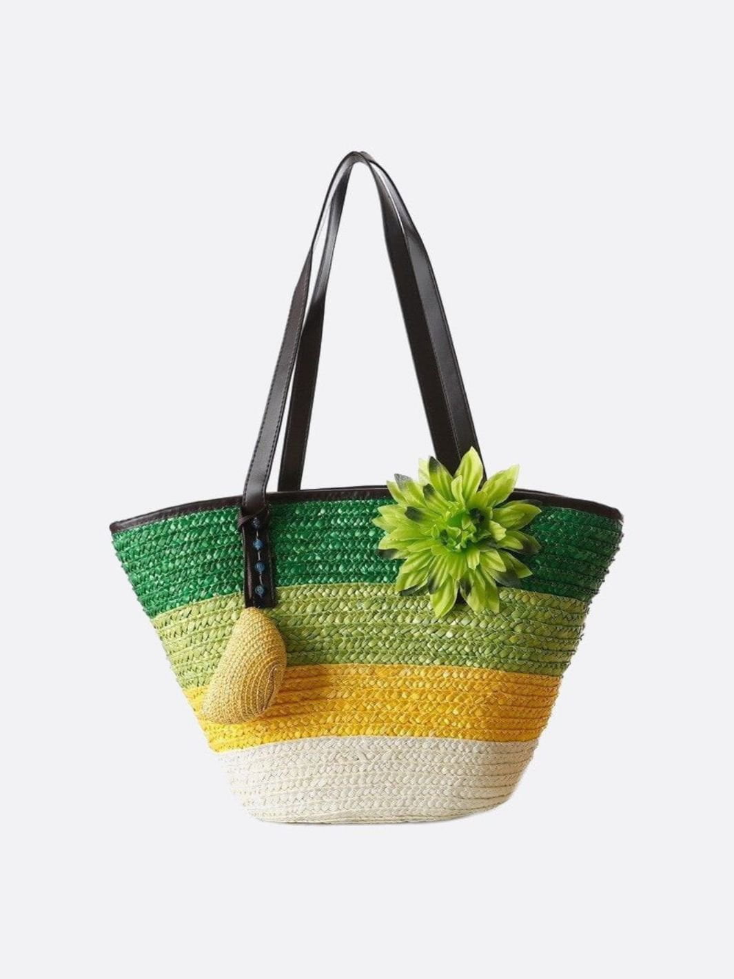 Marbella Bloom Straw Tote – Woven Beach Bag - in Green | Arvea Bags
