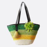 Marbella Bloom Straw Tote – Woven Beach Bag - in Green | Arvea Bags