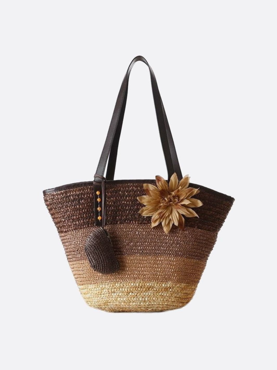 Marbella Bloom Straw Tote – Woven Beach Bag - in Light Brown | Arvea Bags