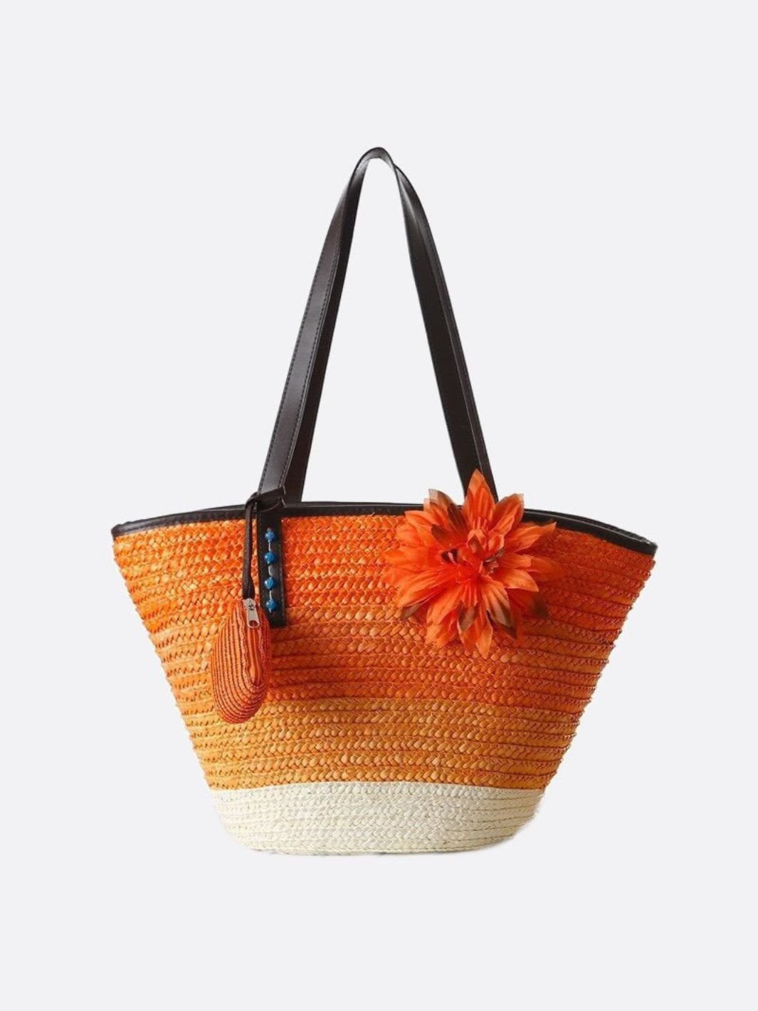 Marbella Bloom Straw Tote – Woven Beach Bag - in Orange | Arvea Bags