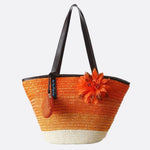 Marbella Bloom Straw Tote – Woven Beach Bag - in Orange | Arvea Bags