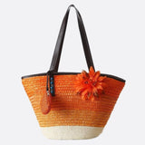 Marbella Bloom Straw Tote – Woven Beach Bag - in Orange | Arvea Bags