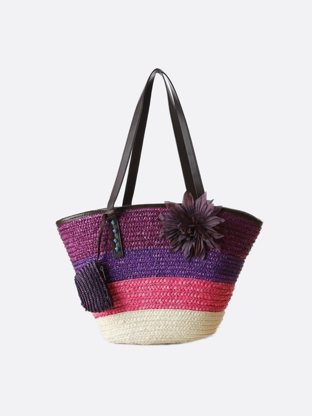 Marbella Bloom Straw Tote – Woven Beach Bag - in Purple | Arvea Bags