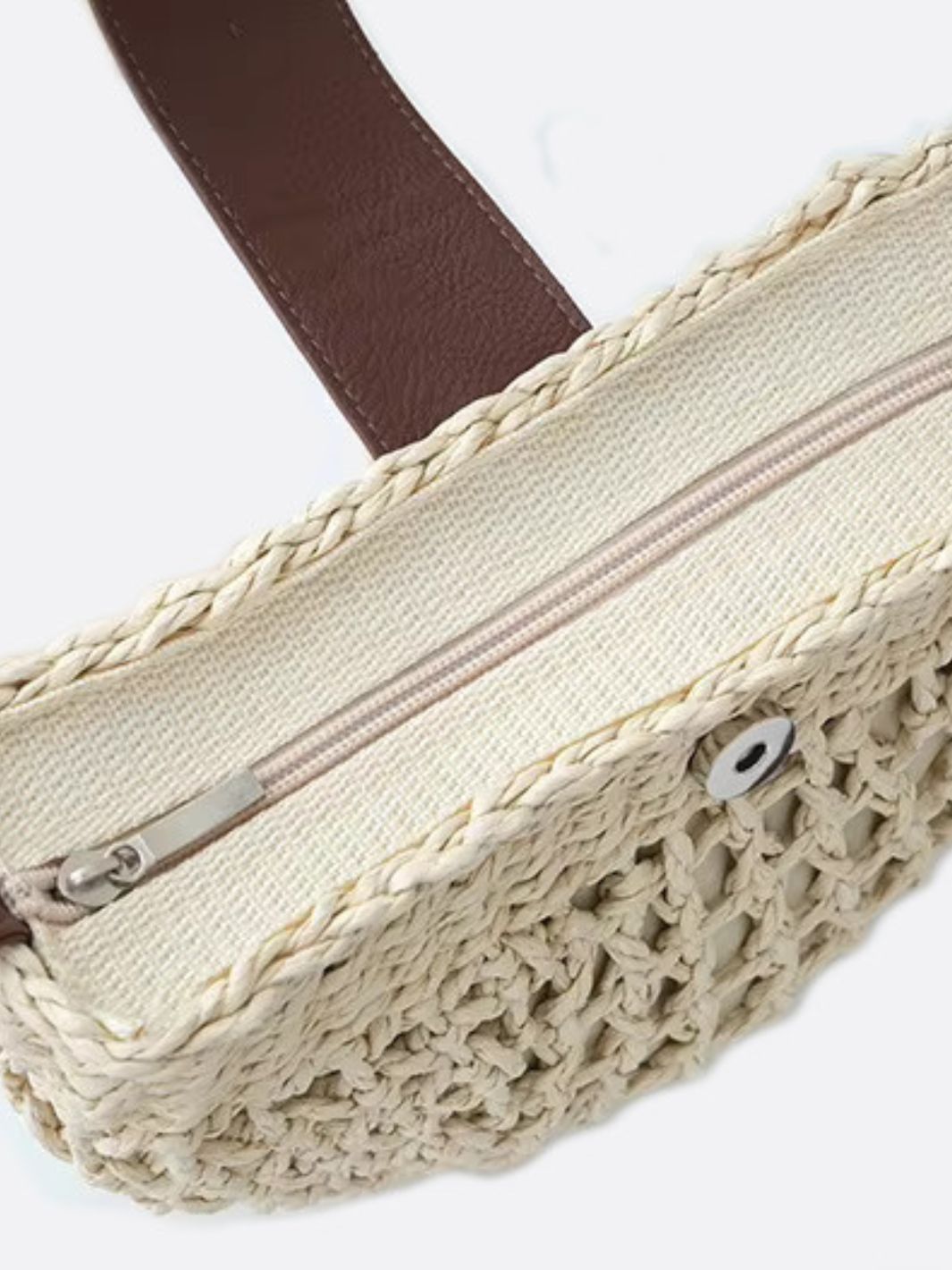 Rio Half - Moon Rope Crossbody Bag – Open - Weave Straw Bag - in Beige | Arvea Bags