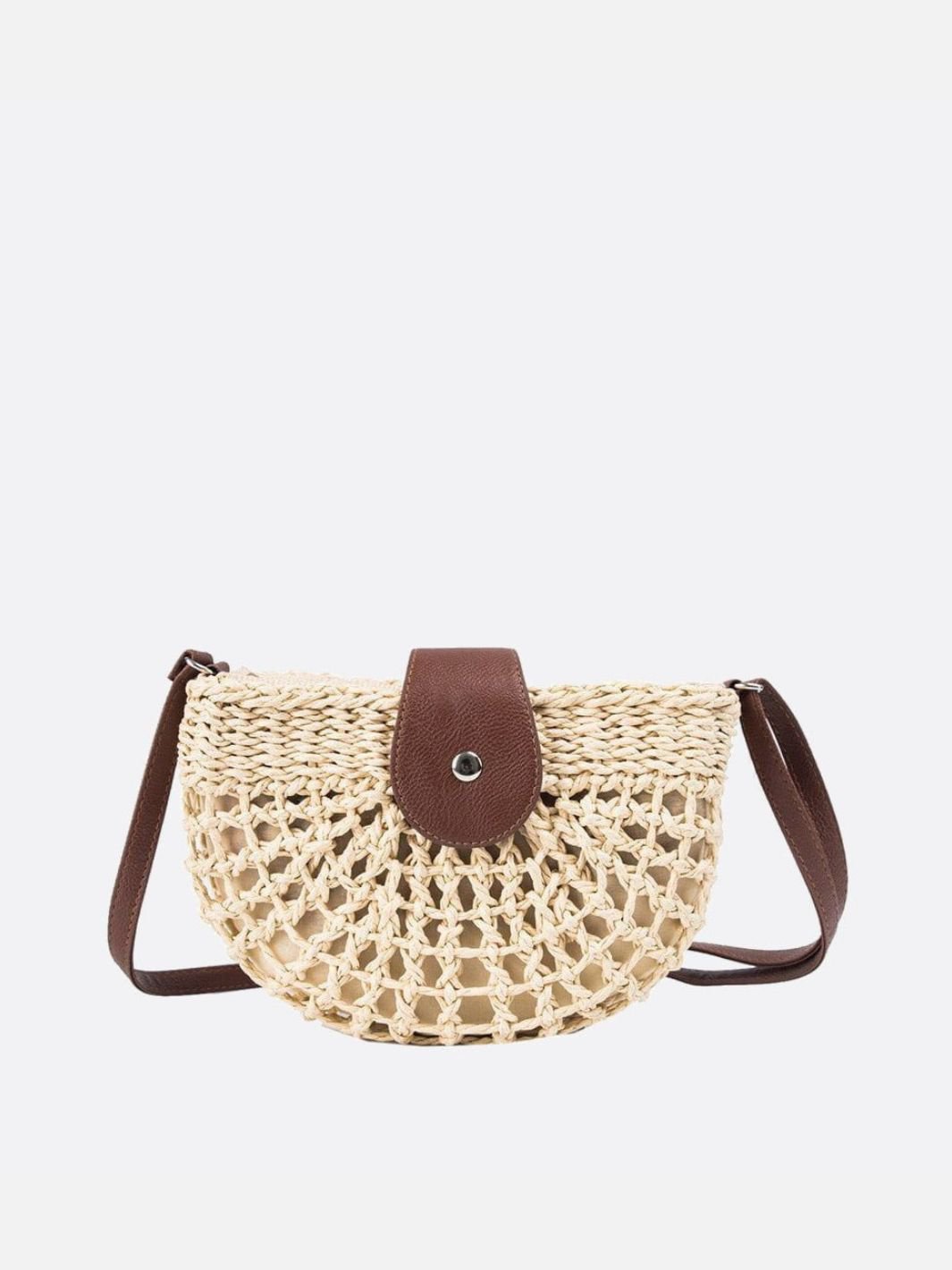 Rio Half - Moon Rope Crossbody Bag – Open - Weave Straw Bag - in Beige | Arvea Bags