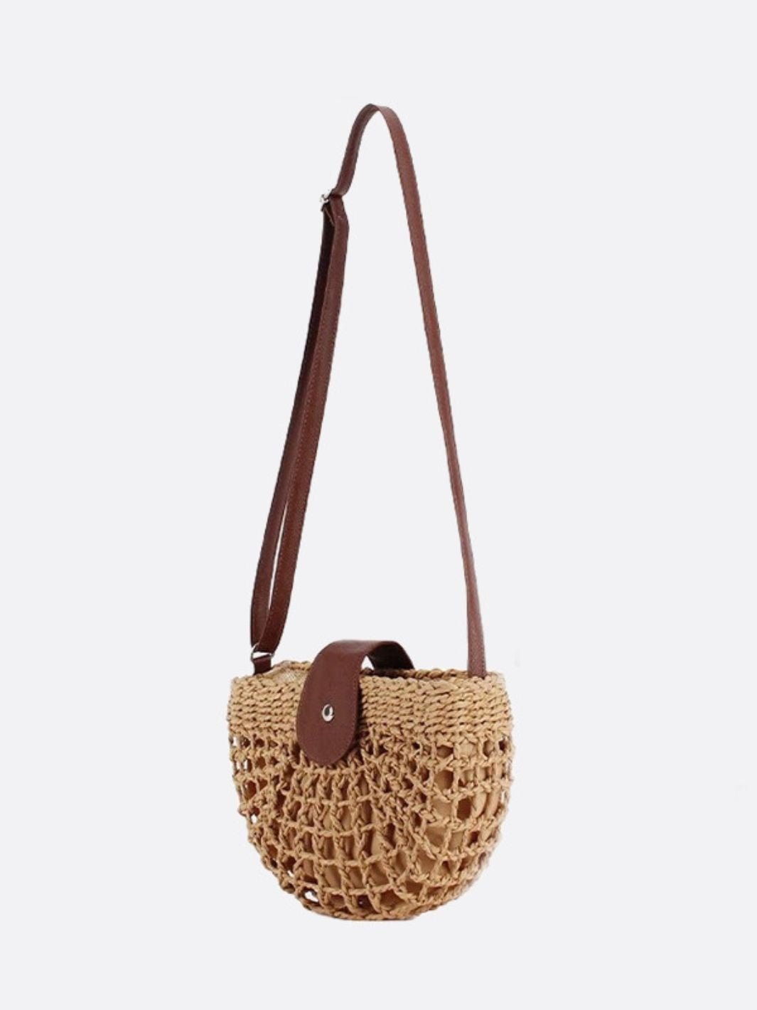 Rio Half - Moon Rope Crossbody Bag – Open - Weave Straw Bag - in Light Brown | Arvea Bags