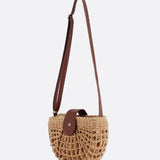 Rio Half - Moon Rope Crossbody Bag – Open - Weave Straw Bag - in Light Brown | Arvea Bags