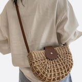 Rio Half - Moon Rope Crossbody Bag – Open - Weave Straw Bag - in Light Brown | Arvea Bags