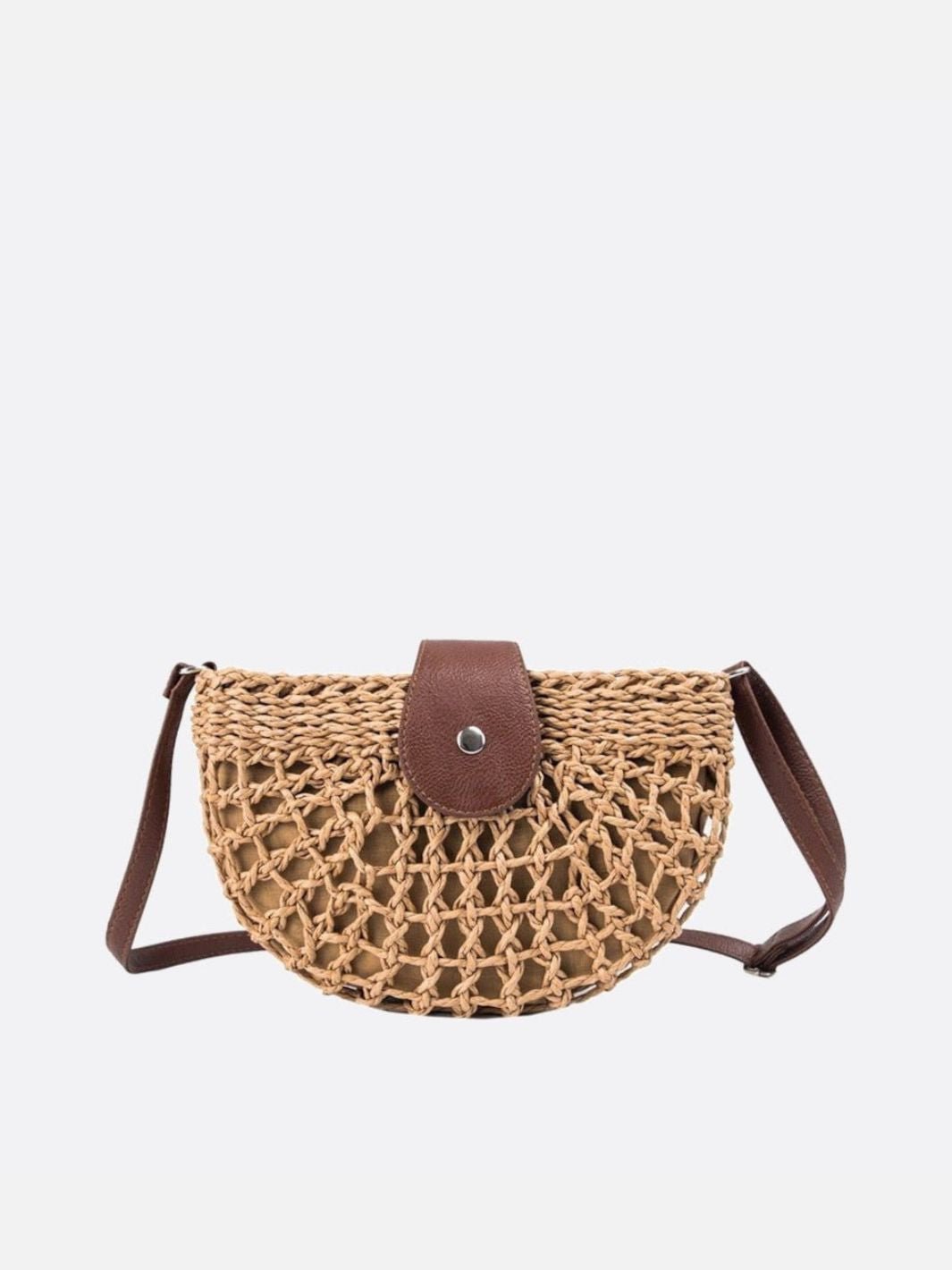 Rio Half - Moon Rope Crossbody Bag – Open - Weave Straw Bag - in Light Brown | Arvea Bags