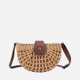 Rio Half - Moon Rope Crossbody Bag – Open - Weave Straw Bag - in Light Brown | Arvea Bags