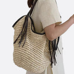 Sierra Soft Straw Shoulder Bag – Woven Hobo Tote - in Beige | Arvea Bags