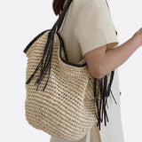 Sierra Soft Straw Shoulder Bag – Woven Hobo Tote - in Beige | Arvea Bags