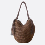 Sierra Soft Straw Shoulder Bag – Woven Hobo Tote - in Brown | Arvea Bags