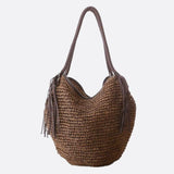 Sierra Soft Straw Shoulder Bag – Woven Hobo Tote - in Brown | Arvea Bags