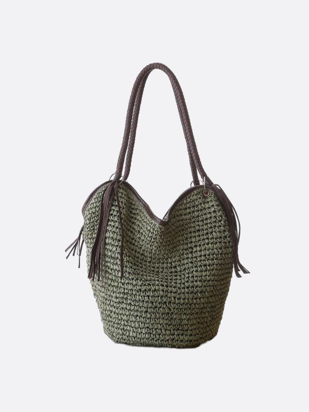Sierra Soft Straw Shoulder Bag – Woven Hobo Tote - in Green | Arvea Bags