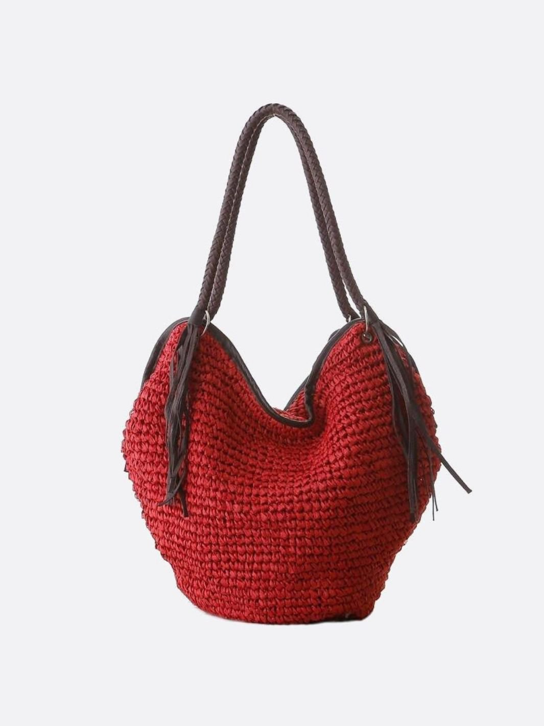 Sierra Soft Straw Shoulder Bag – Woven Hobo Tote - in Red | Arvea Bags
