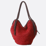 Sierra Soft Straw Shoulder Bag – Woven Hobo Tote - in Red | Arvea Bags