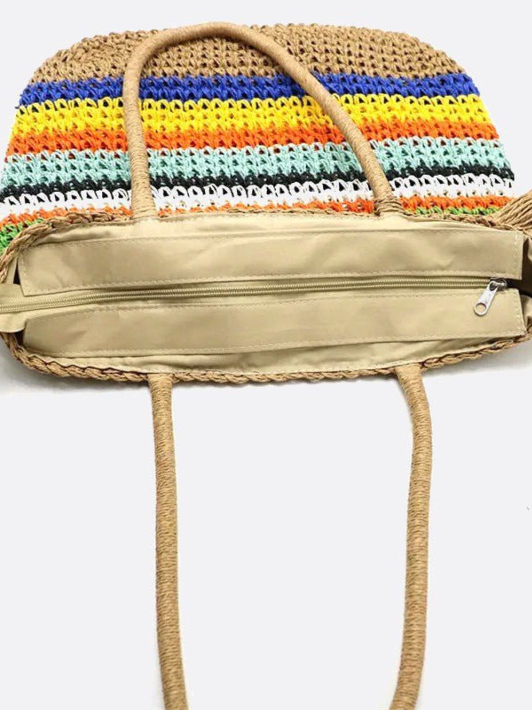 Striped Woven Tote Bag with Tassel Detail - in Mulicolor | Arvea Bags