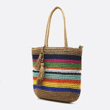 Striped Woven Tote Bag with Tassel Detail - in Mulicolor | Arvea Bags