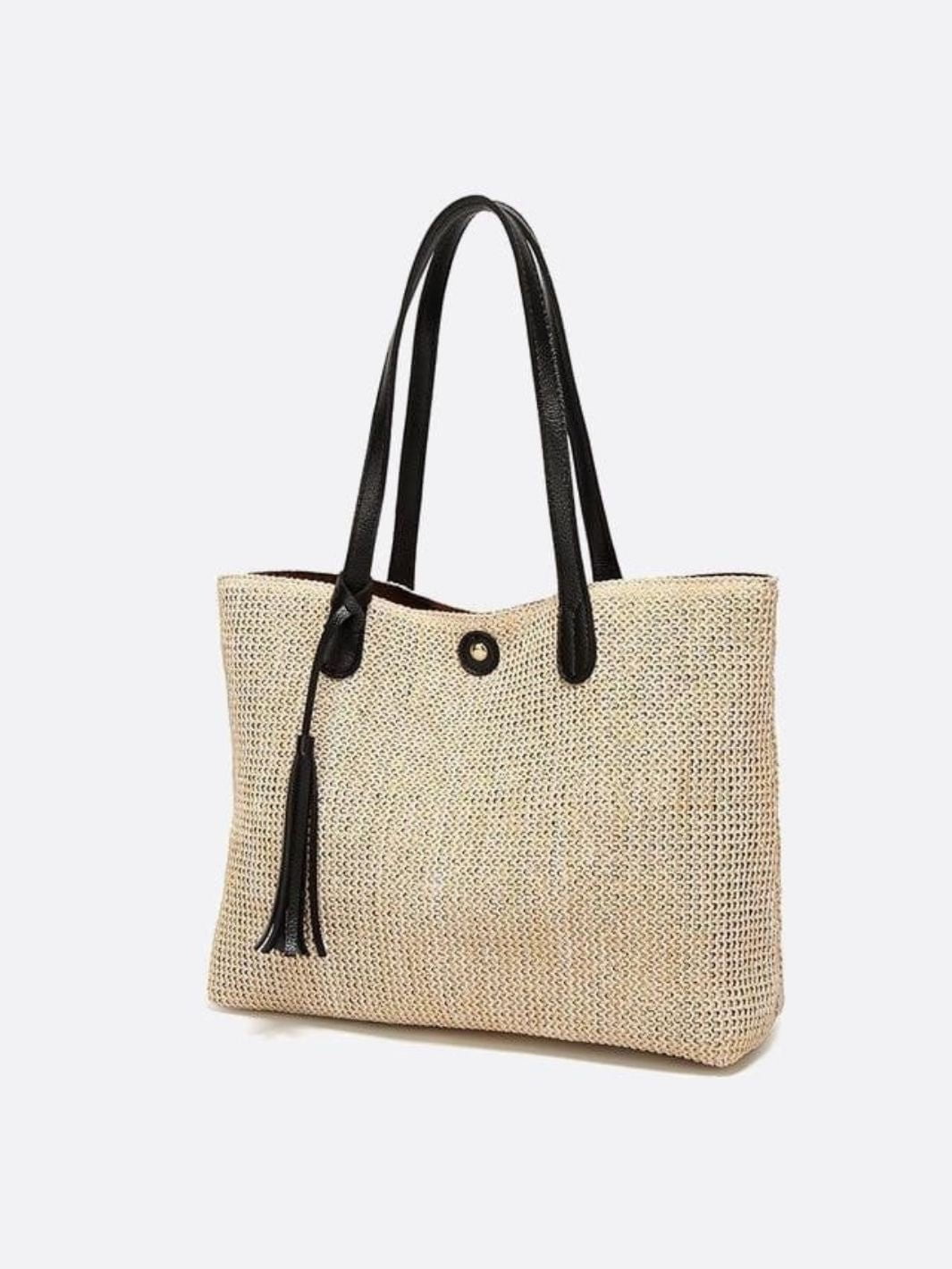 Tassel - Detail Woven Shoulder Bag – Elegant & Functional - in Black | Arvea Bags