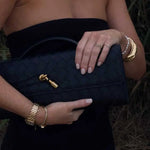 Woven Leather Shoulder Clutch – Minimalist Handbag with Detachable Strap - in Black | Arvea Bags