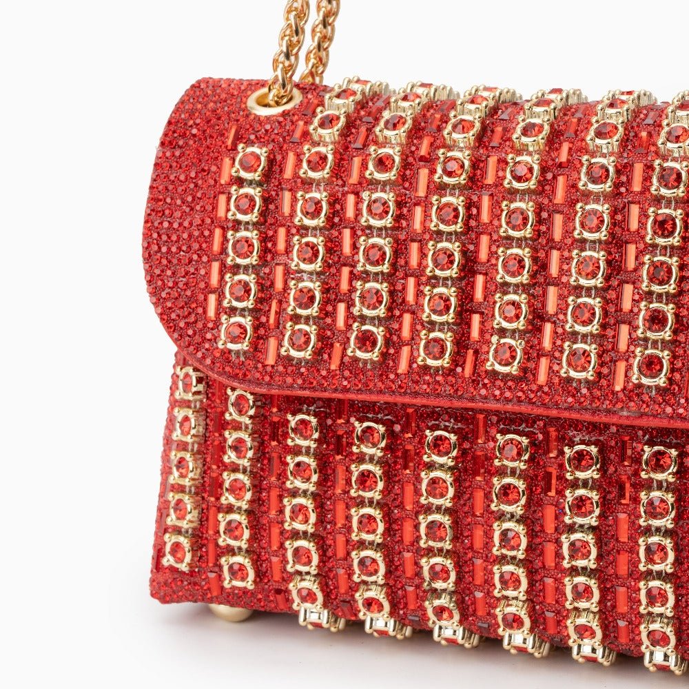 Aeris | Luxury Turquoise Crystal Evening Bag – Bold & Elegant Statement Piece - in Red | Arvea Bags