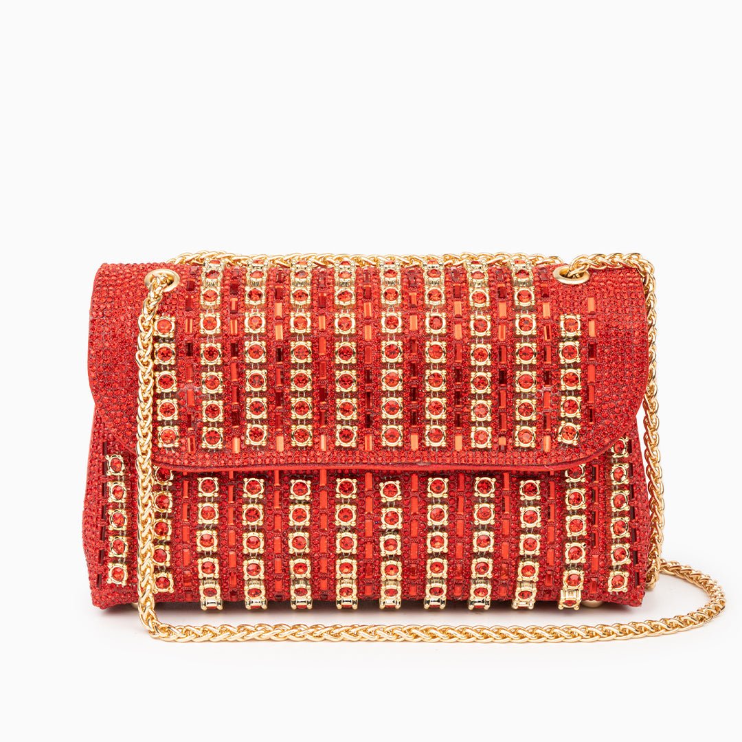 Aeris | Luxury Turquoise Crystal Evening Bag – Bold & Elegant Statement Piece - in Red | Arvea Bags