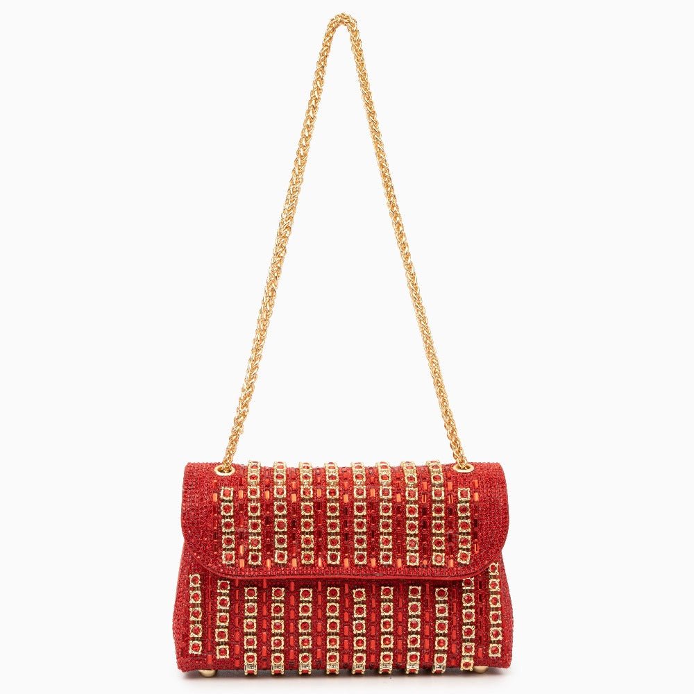 Aeris | Luxury Turquoise Crystal Evening Bag – Bold & Elegant Statement Piece - in Red | Arvea Bags