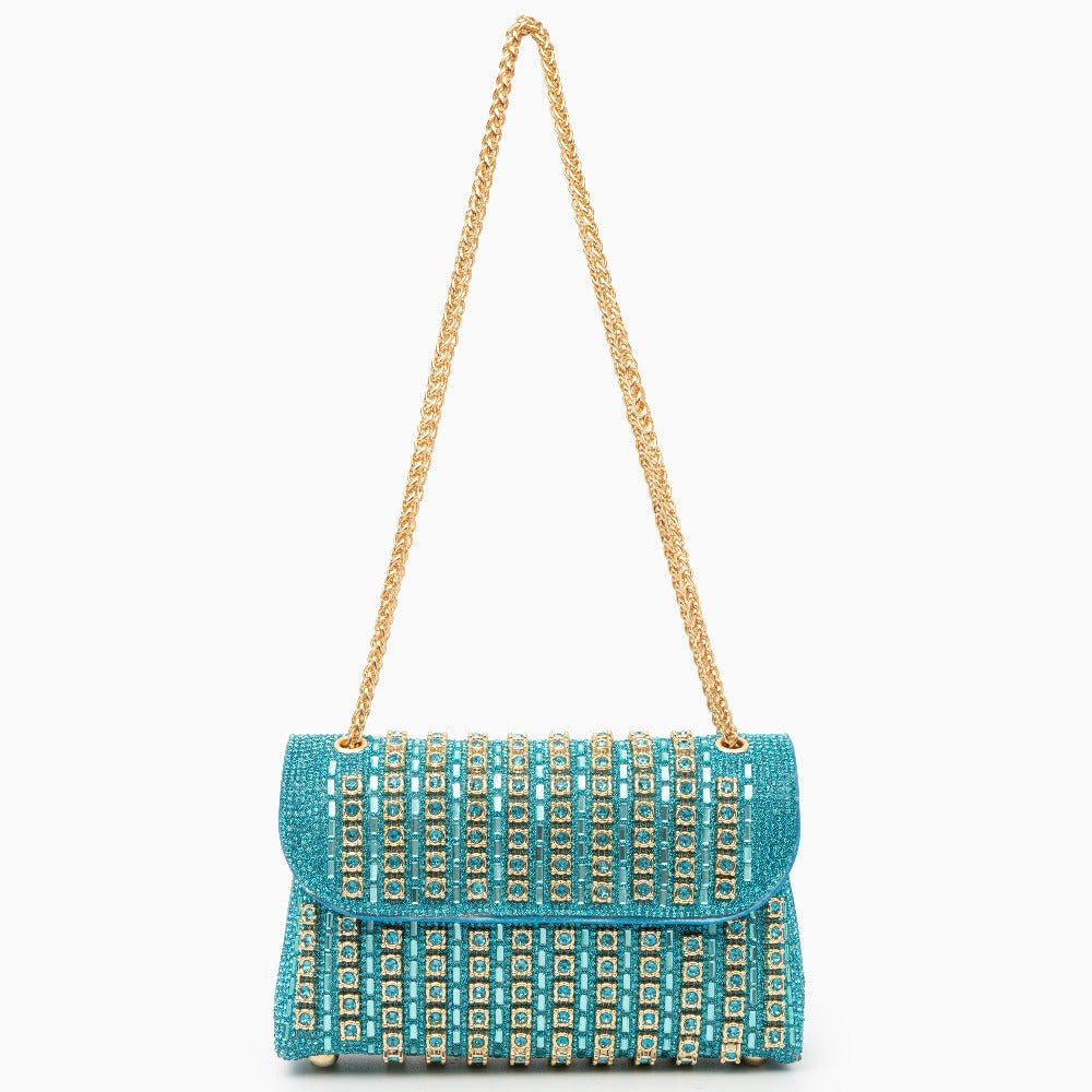 Aeris | Luxury Turquoise Crystal Evening Bag – Bold & Elegant Statement Piece - in Sky Blue | Arvea Bags