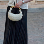 Alexandra Hobo Mini Bag with Golden Handle – Woven Textured Statement Handbag - in Beige | Arvea Bags