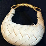 Alexandra Hobo Mini Bag with Golden Handle – Woven Textured Statement Handbag - in Beige | Arvea Bags