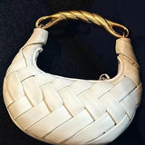 Alexandra Hobo Mini Bag with Golden Handle – Woven Textured Statement Handbag - in Beige | Arvea Bags